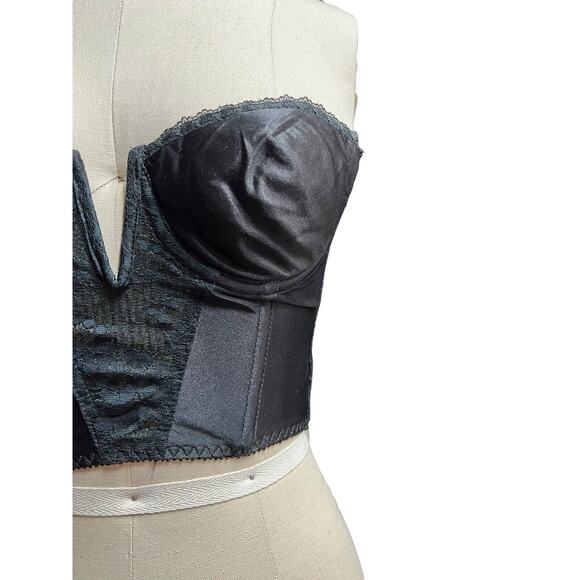 Vintage Black Lace Satin Backless Smoothie Strapless Bra 34B Corset Bustier - Picture 4 of 9